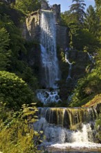 Water features at the equaduct with the highest artificial waterfall in a landscaped garden,
