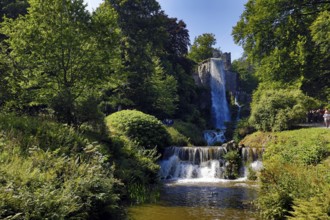 Water features at the equaduct with the highest artificial waterfall in a landscaped garden,