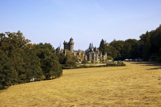 Bergpark Wilhelmshöhe with the artificial ruins of Loewenburg, UNESCO World Heritage Site, Kassel,