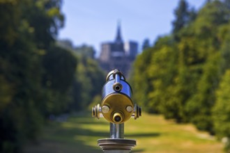 Bergpark Wilhelmshöhe, sharp, nostalgic telescope looking towards the blurred Hercules building,