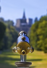 Bergpark Wilhelmshöhe, sharp, nostalgic telescope looking towards the blurred Hercules building,