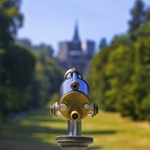 Bergpark Wilhelmshöhe, sharp, nostalgic telescope looking towards the blurred Hercules building,