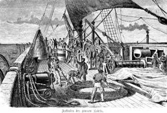 Recovering the large cable from the first failed attempt at an overseas cable from Ireland to