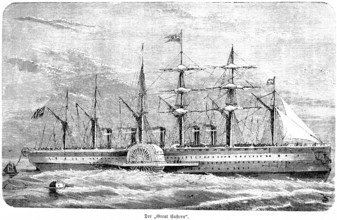 Great Eastern steamship and cable carrier, paddle steamer, four-master, five funnels, 1866