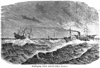 Layout of an undersea cable, 1851 first undersea cable laid between Dover and Calais, telegraphy,