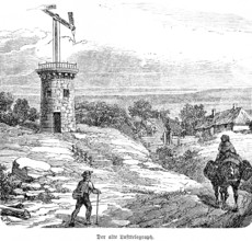 The old air telegraph, optical telegraphy, or telegraphy, tower system by Claude Chappe, tower,
