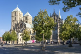 Historic old town, St Paul's Cathedral on the market square, medieval Romanesque cathedral, in