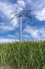 Vertical axis wind turbine, Darrieu wind turbine, 2 vertically mounted rotors rotate around the