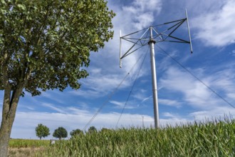 Vertical axis wind turbine, Darrieu wind turbine, 2 vertically mounted rotors rotate around the