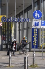 Cycling in Münster, large bicycle parking area in front of Münster main station, bicycle station,