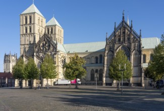 Historic old town, St Paul's Cathedral on the market square, medieval Romanesque cathedral, in the