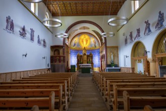 Inside a Beautiful Church in Old Town in a Summer Day in Samedan, Grisons, Switzerland