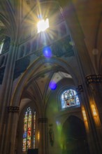 Sunbeam Inside the Cathedral in Old Town Medieval in a Sunny Summer Day in Fribourg, Canton