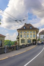 Cityscape and a Street in a Sunny Summer Day in City of Fribourg, Canton Fribourg, Switzerland