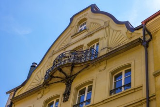 Old Building with Beautiful Balcony in a Sunny Summer Day in City of Fribourg, Canton Fribourg,