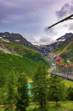 Terrace View over Beautiful Mountain Alp Grüm with Glacier and Alpine Lake Palü in the Swiss Alps