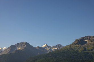 Beautiful Mountainscape with Glacier in the Swiss Alps and Blue Sky in a Sunny Summer Day in