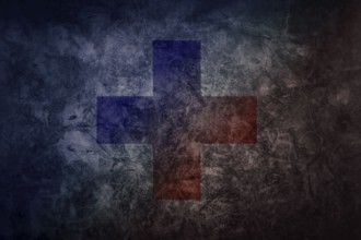 Swiss Flag with Cross and with Red and Blue Colors on an Old Background in Switzerland