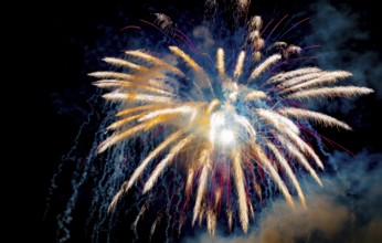 Beautiful Fireworks Display at Night in Ponte Tresa, Lombardy, Italy