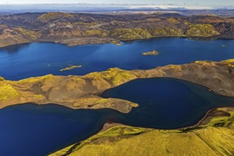 Mountain landscape, lake, lake district, volcanic landscape, sunny, aerial view, summer, Langisjör,