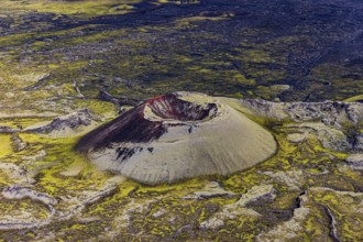 Volcanic landscape, volcanic crater, sunny, aerial view, summer, Laki, Lakagigar, Vatnajökull