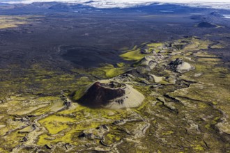 Volcanic landscape, volcanic crater, sunny, aerial view, summer, Laki, Lakagigar, Vatnajökull
