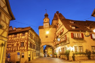 The Markusturm in Rothenburg ob der Tauber at dusk, Bavaria, Germany