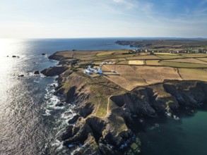 Lizard Lighthouse from a drone, Lizard Point, Cornwall, England, United Kingdom