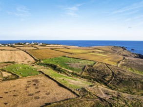 Cornwall fields and farms from a drone, Lizard Peninsula, South West Coast Path, Lizard, Cornwall,