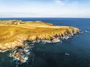 Lizard Peninsula cliffs from a drone, South West Coast Path, Lizard, Cornwall, England, United
