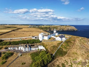 Lizard Lighthouse from a drone, Lizard Point, Cornwall, England, United Kingdom