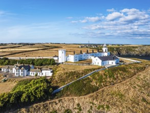 Lizard Lighthouse from a drone, Lizard Point, Cornwall, England, United Kingdom
