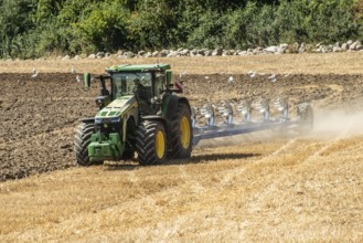 Autumn plowing with tractor in Borrie, Ystad municipality, Skåne county, Sweden, Scandinavia