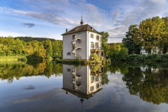 The Trappenseeschlösschen in the Trappensee in Heilbronn, Baden-Württemberg, Germany