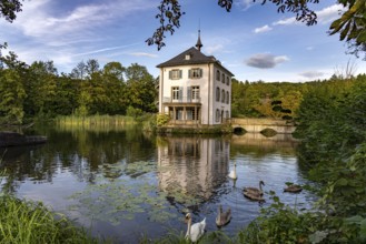 The Trappenseeschlösschen in the Trappensee in Heilbronn, Baden-Württemberg, Germany