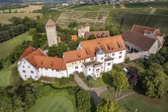 Liebenstein Castle near Neckarwestheim seen from the air, Baden-Württemberg, Germany