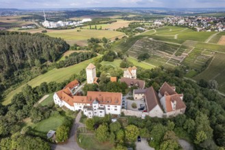 Liebenstein Castle near Neckarwestheim seen from the air, Baden-Württemberg, Germany