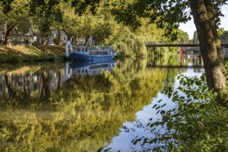 Boat on the Neckar in Heilbronn, Baden-Württemberg, Germany