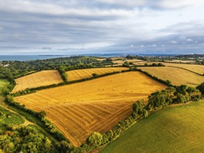 Colors of Fields and Farms over Torquay from drone, Torbay, Devon, England, United Kingdom