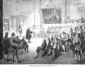 Nollet's lecture on electricity 1754, Jean-Antoine Nollet, French professor of experimental