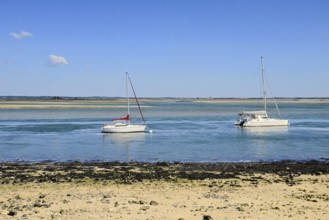 Boats off the Pen-Bron peninsula in the Gulf of Le Grand-Traict, Le Croisic, Loire-Atlantique, Pays