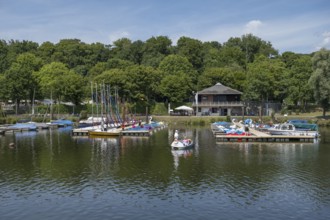 Boat hire at Heveney harbour, Oelbach, Lake Kemnader, Witten, Ruhr area, North Rhine-Westphalia,