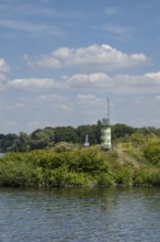 Lighthouse on the island on Lake Kemnader, Heveney, Witten, Ruhr area, North Rhine-Westphalia,