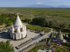 Religious temple in picturesque landscape with mountains in the background and calm atmosphere,