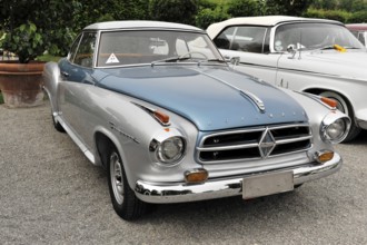 Borgward Isabella Coupe built in 1960, classic car, Blue-silver classic car with elegant lines on a