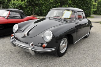 Porsche 356 B Super 90, Classic car, Black historic sports car with retro design presented at a car