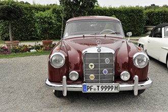 Mercedes-Benz 300, Classic car, Red Mercedes classic car with historic design on a gravelled