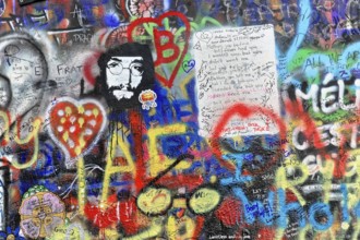 John Lennon Wall, Graffiti, Prague, Czech Republic, Europe, Graffiti with John Lennon motif and