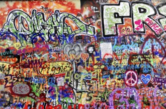 John Lennon Wall, Graffiti, Prague, Czech Republic, Europe, Lively and colourful graffiti full of