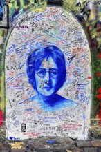 John Lennon Wall, Graffiti, Prague, Czech Republic, Europe, Colourful graffiti with portrait of